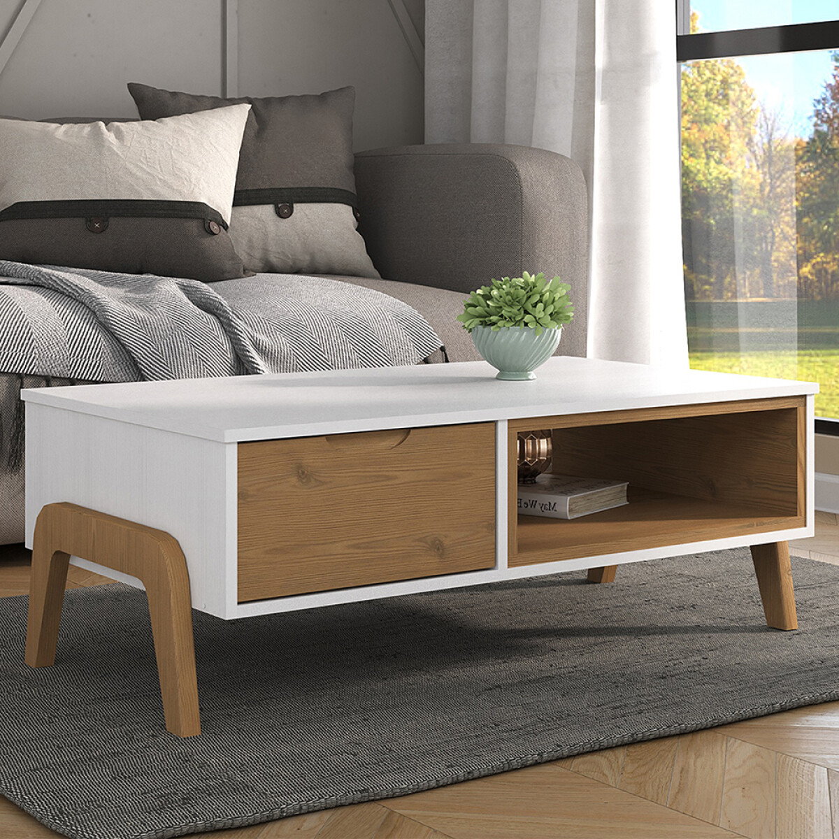 Mesa de living Linea Veneza - Blanco/Miel 