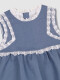 Vestido Lino Con Tiras Bordadas En Contr Azul Medio Claro
