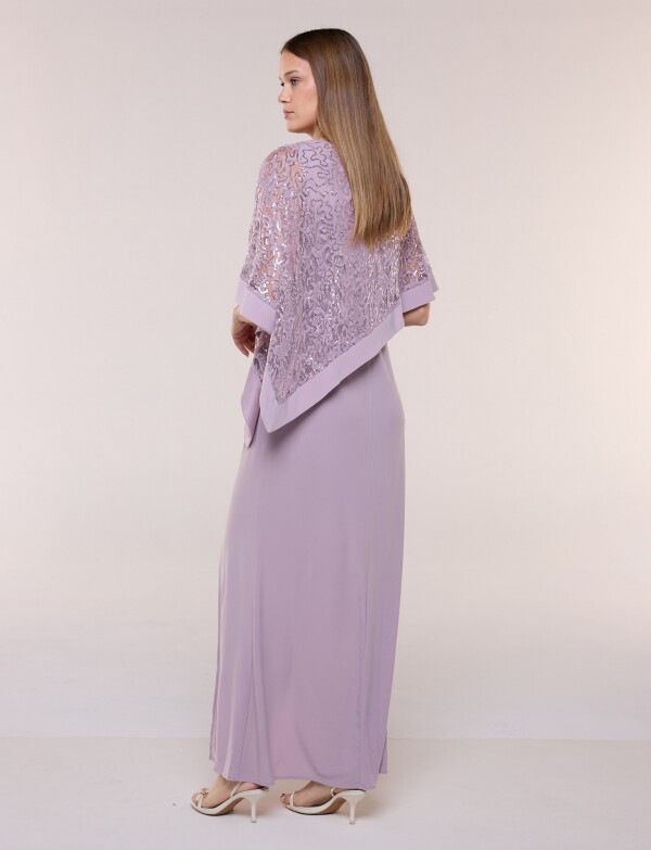Vestido Noche Con Capa Bordada LAVANDA