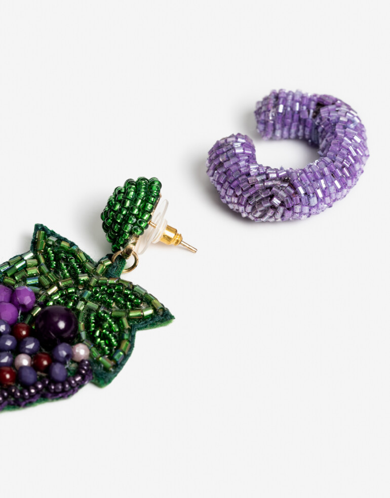 Aros Colgantes Largos Canutillos Set De Aros Colgantes Y Cuff Beads - Violeta Medio