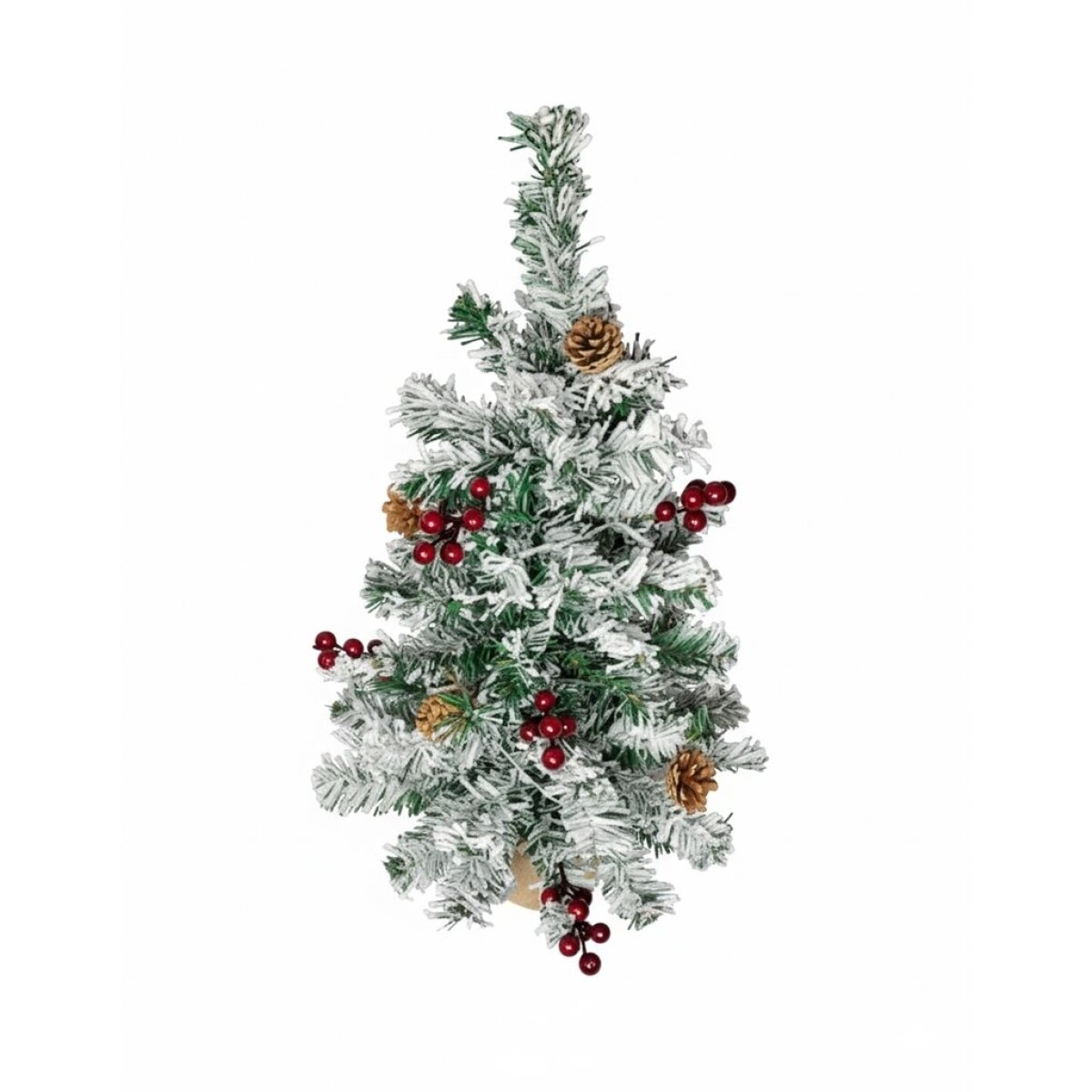 ARBOL DECORADO NEVADO C/ LUCES BASE ARPILLERA 50CM. 