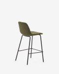 Taburete Zunilda de chenilla verde oscuro y acero con acabado negro mate altura 65 cm