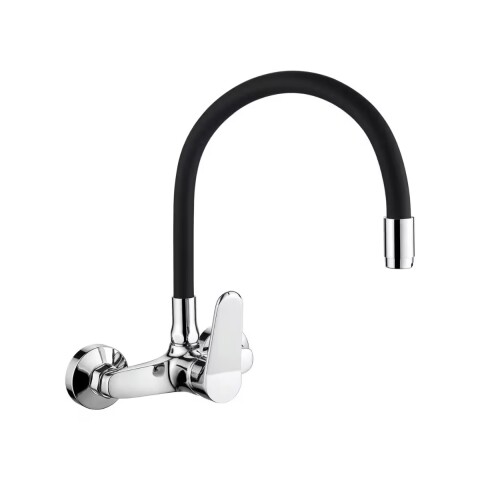 Grifería de Cocina Monocomando de pared pico Flexible Negro Murdock Cromado Brillante Grifería De Cocina Monocomando De Pared Pico Flexible Negro Murdock Cromado Brillante