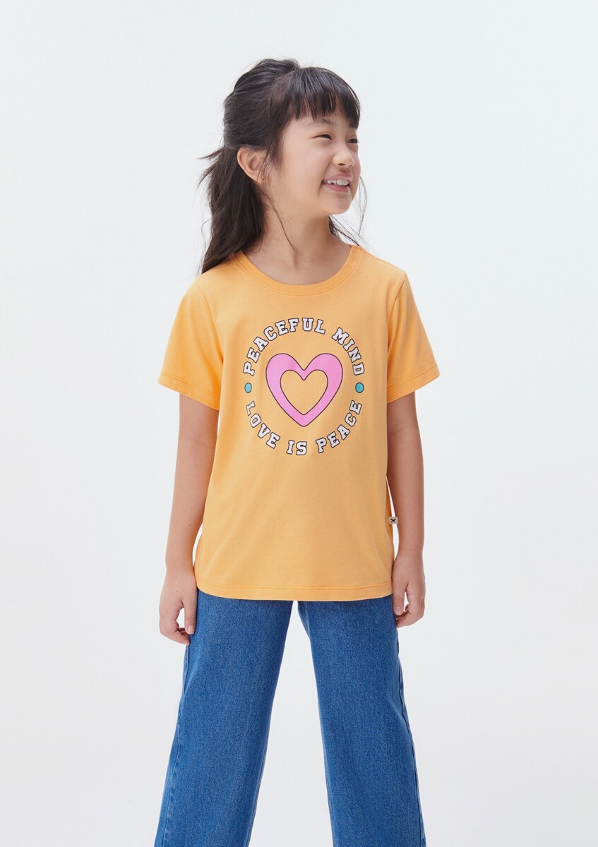 CAMISETA BÁSICA INFANTIL CON ESTAMPA - NARANJA 
