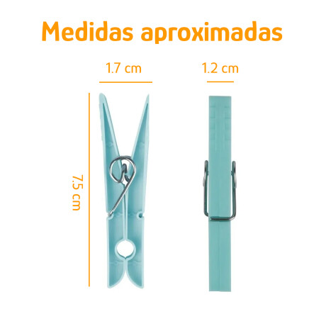 Palillos Pinzas Plásticas Mor 12 Piezas Ropa Cuerdas Tender Celeste