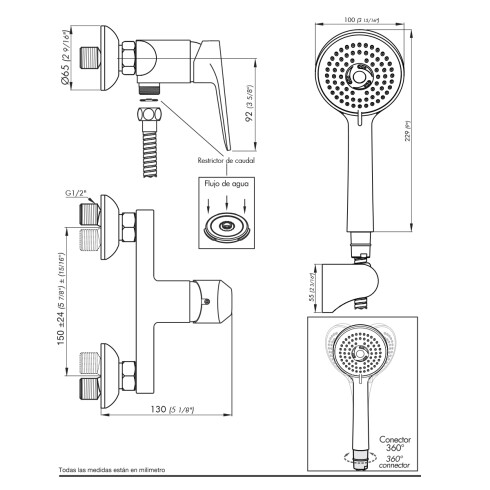 Griferia De Ducha Exterior Linea Zoe Fv Monocomando Cromo 000
