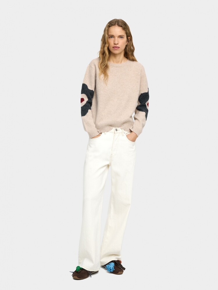 Jersey De Punto Con Flores beige