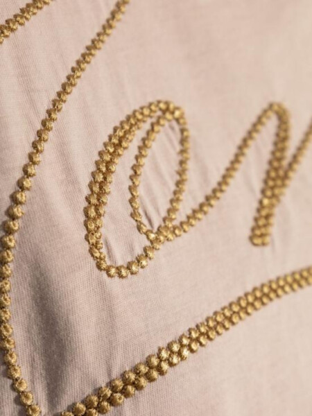 Moncler - Camiseta de Algodón con Logotipo en Cursiva Bordado Celeste