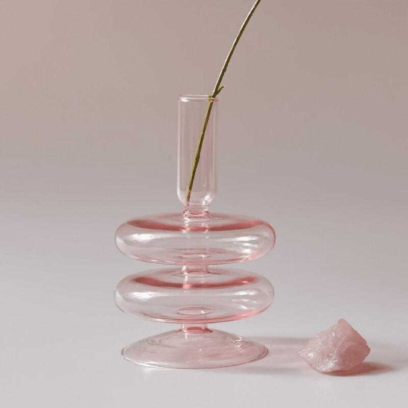 Porta velas de vidrio en colores ancho rosa