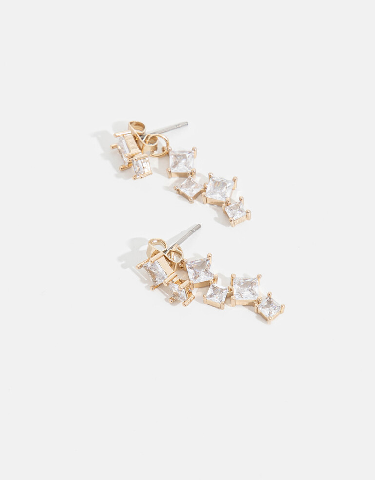 Aros Colgantes Cortos Strass Aros Colgantes Con Cubic - Dorado
