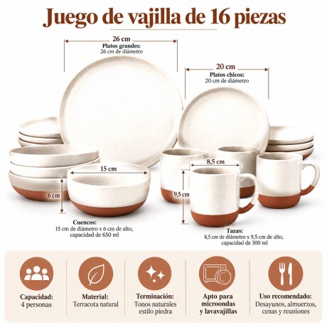 Juego Vajilla 16 Piezas Ala Recta Cerámica Moderna Elegante Blanco