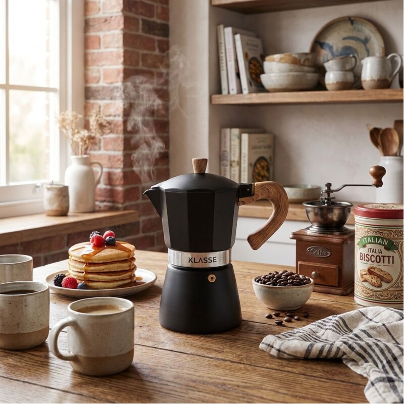 Cafetera Italiana Klasse Moka de 6 tazas | 310ml | Negro y Madera Cafetera Italiana Klasse Moka de 6 tazas | 310ml | Negro y Madera