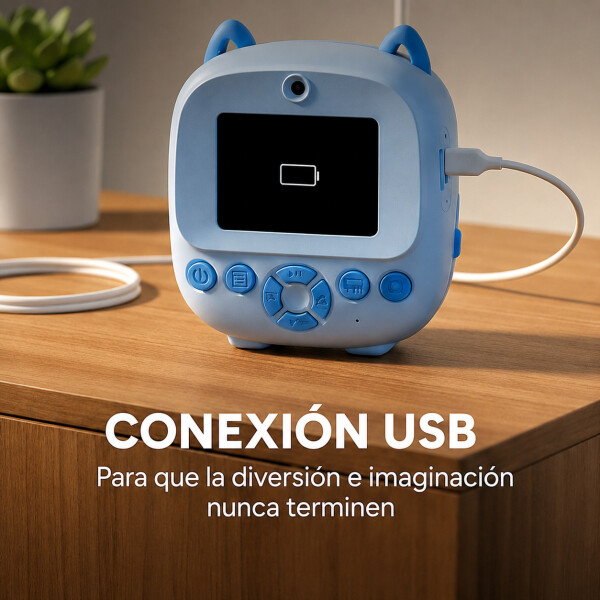 Camara De Fotos Buho Infantil Impresion Instantanea Polaroid Variante Color Azul