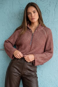 Sweater Algodón Cierre Bordeaux