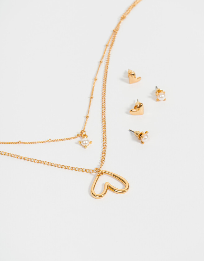Bijouterie Set Premium Gold Bijou Set Con Corazón Bañado En Oro - Dorado