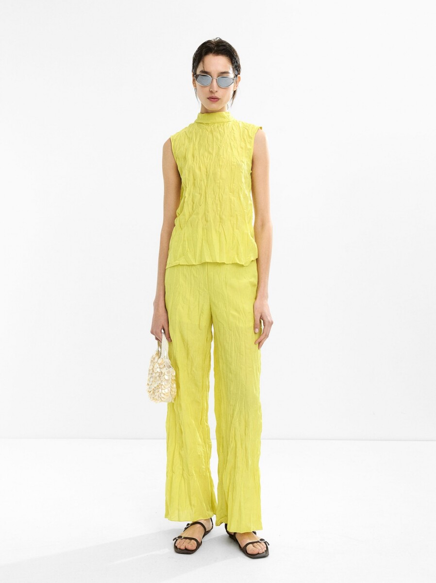 Pantalón Efecto Arrugado - amarillo 