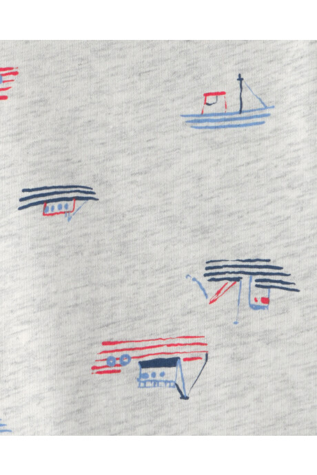 Set dos piezas, enterito corto de chambray y remera, diseño botes Set dos piezas, enterito corto de chambray y remera, diseño botes