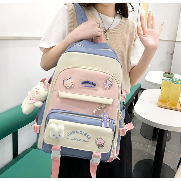 Set Mochila Impermeable Kawaii Estilo Coreano 5 Piezas Variante Color Lila 2
