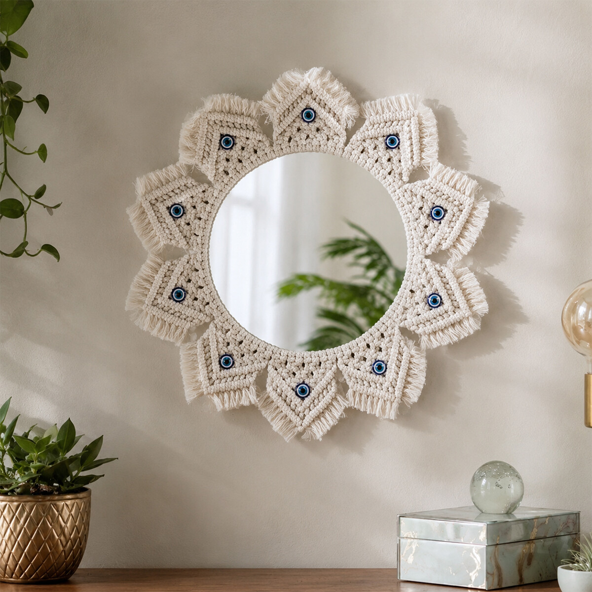Espejo Redondo Tejido En Macrame 45CM 