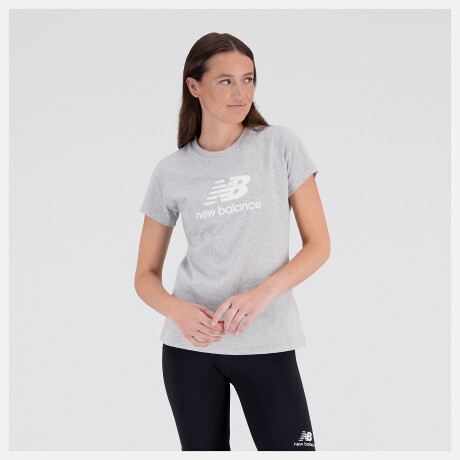 Remera New Balance Dama Essentials Stacked Logo Cotton Athletic Grey S/C