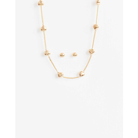 Set De Aros Pasantes Y Collar Corazones Dorado