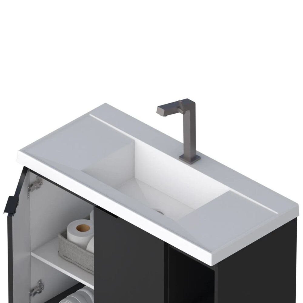 Mueble de baño suspendido Aster negro 60cm con bacha de resina Mueble De Baño Suspendido Aster Negro 60cm Con Bacha De Resina