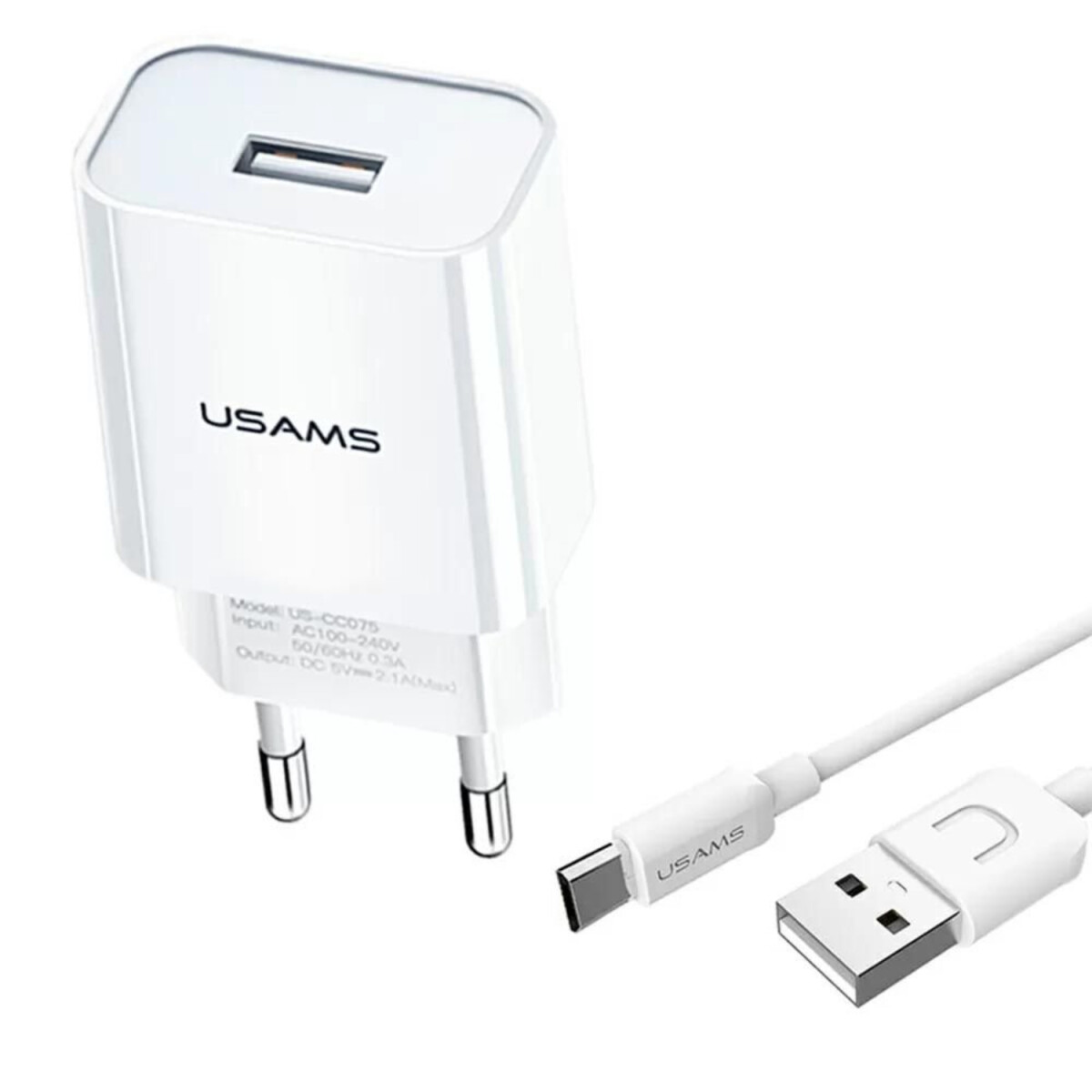 Cargador De Pared Usams USB Tipo-C 2,1A Con Cable Calidad 