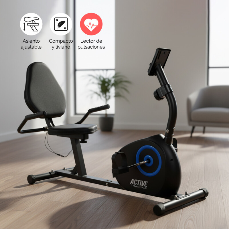Bicicleta Fija Horizontal Active - Odómetro Pulsómetro Negro