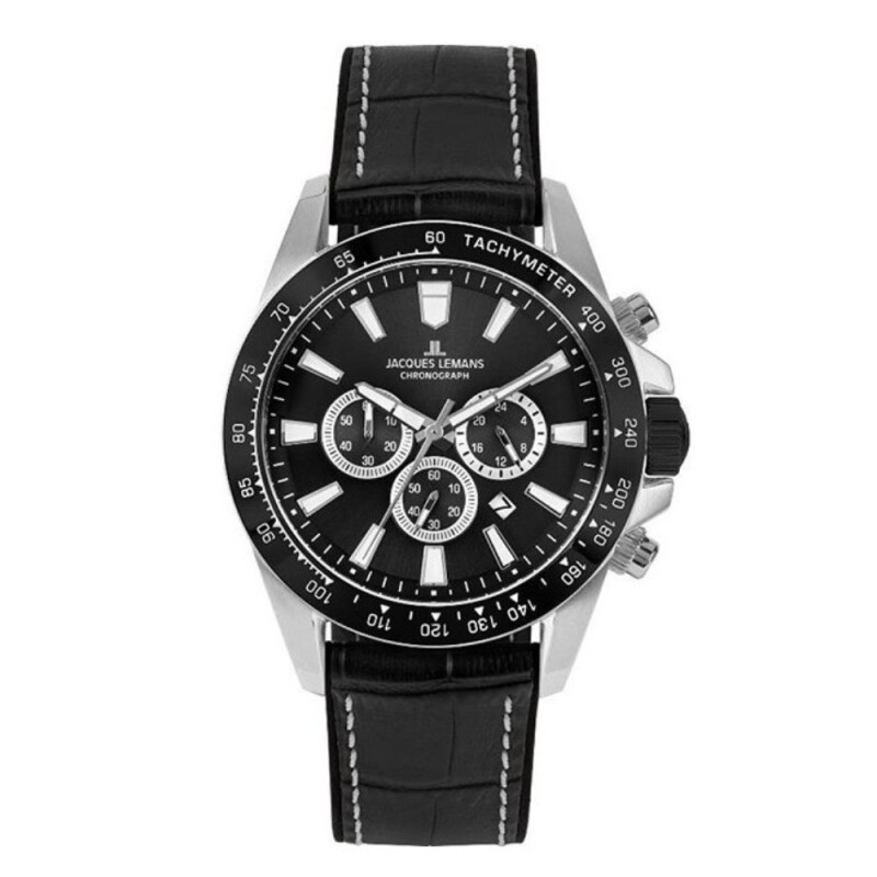 Reloj Jacques Lemans 1-2140A para hombre en acero con correa de cuero negro y cronógrafo Reloj Jacques Lemans 1-2140a Para Hombre En Acero Con Correa De Cuero Negro Y Cronógrafo