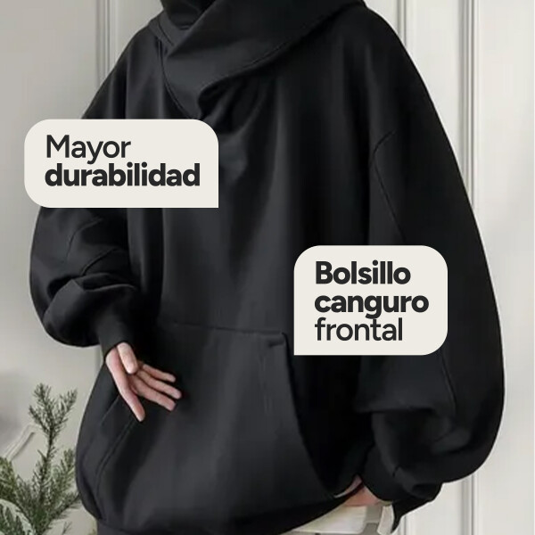 Canguro Buzo OverSize Capucha Cuello Frio Invierno Unisex Color Negro Talle L