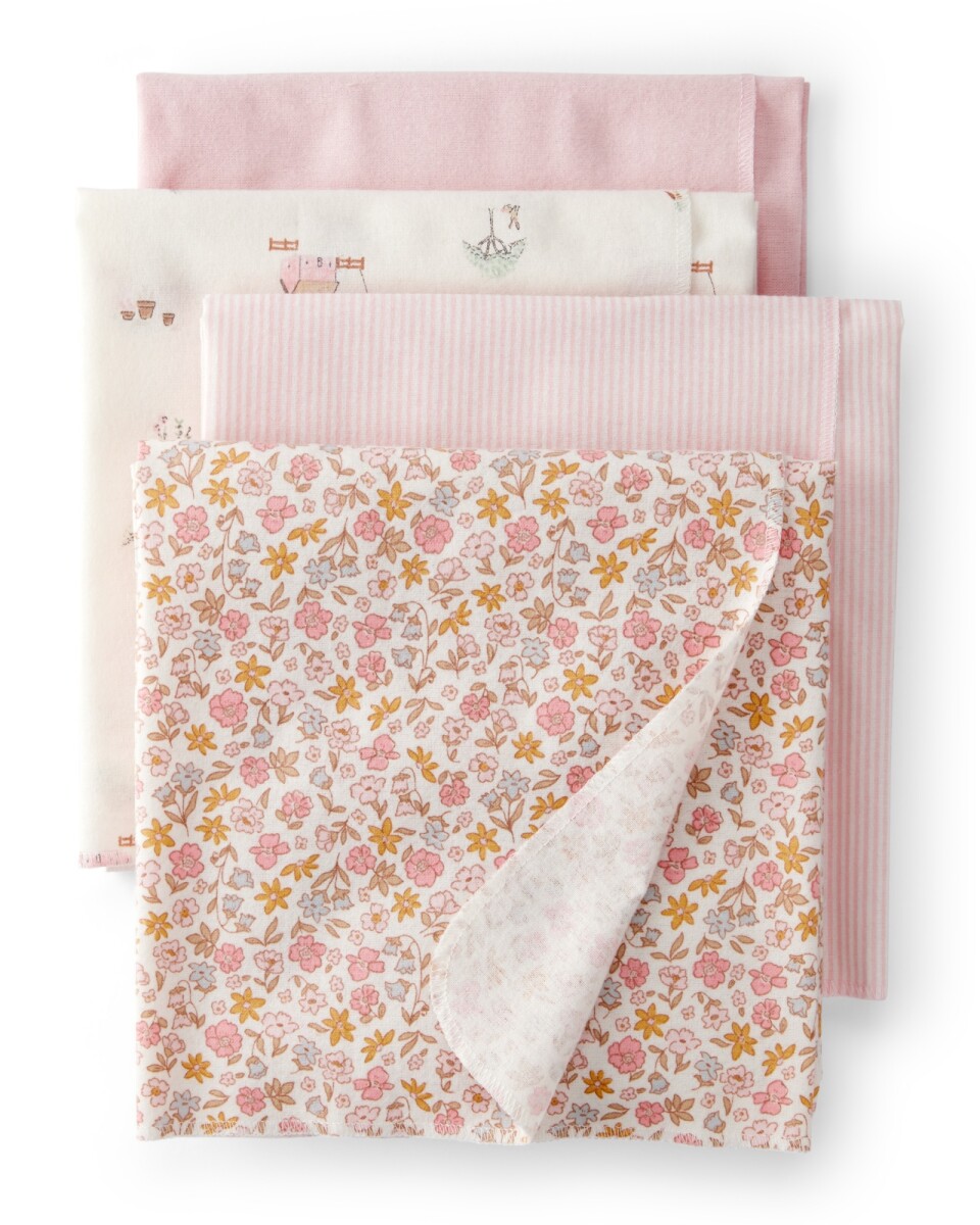 Pack cuatro mantas recibidoras de algodón, diseño floral 