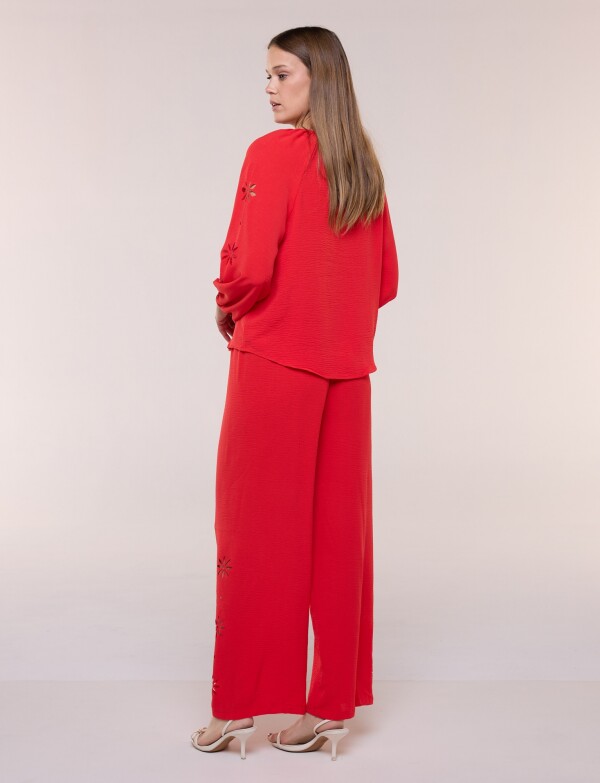 Blusa Con Calado Lateral Floral ROJO
