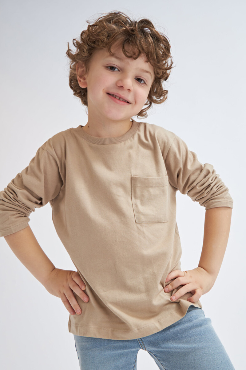 Remera manga larga bolsillo - Beige 