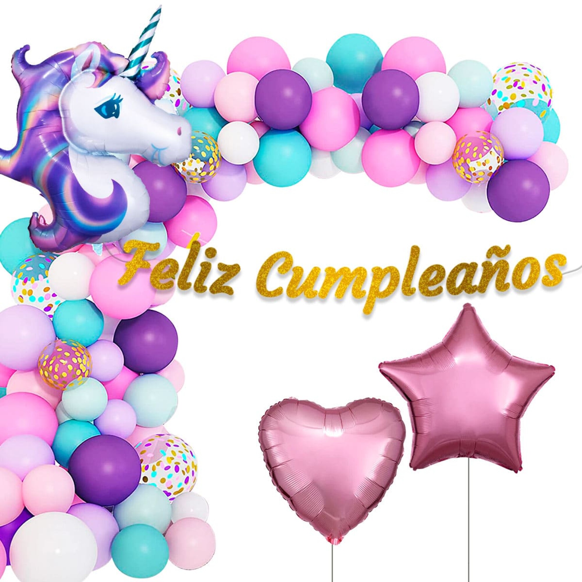 Set Globos Feliz Cumpleaños N16 Unicornio+Cartel 108p — El Rey del