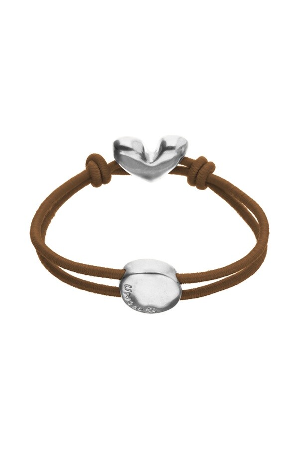 PULSERA DE HILO ELÁSTICO MARRÓN CON CORAZÓN BAÑADO EN PLATA DE LEY Pulsera