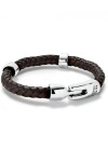 PULSERA CUERO TRENZADA CON 2 CIRCUNFERENCIAS BAÑADAS EN PLATA DE LEY Pulsera