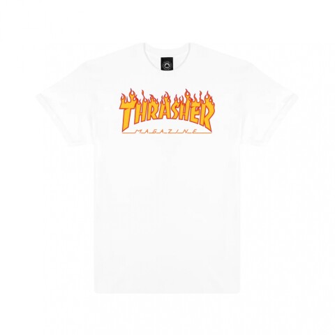 REMERA THRASHER FLAME LOGO White