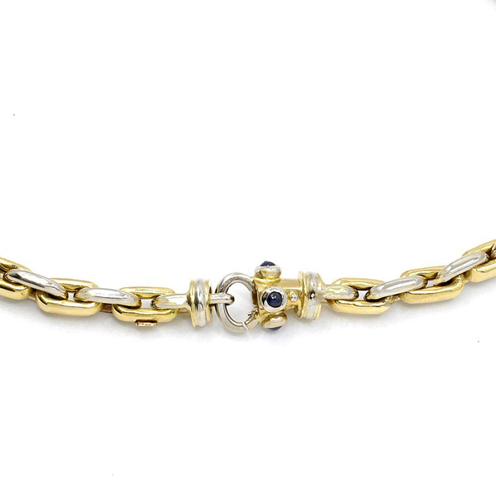 Cadena en Oro 18 K De 2 Colores, Broche Con Zafiros Cadena en Oro 18 K De 2 Colores, Broche Con Zafiros