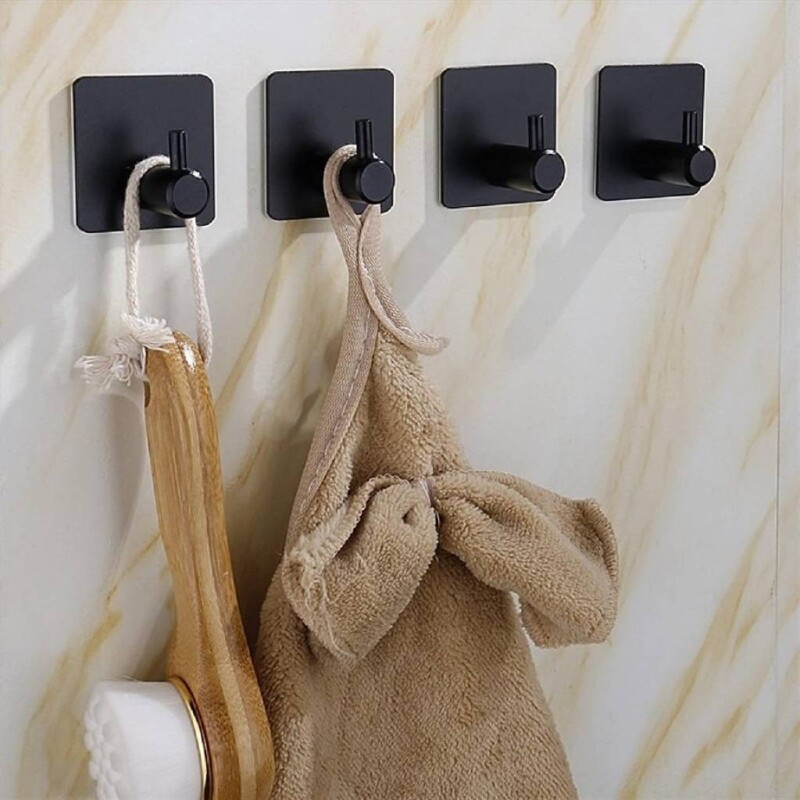 Gancho autoadhesivo acero inoxidable para pared negro