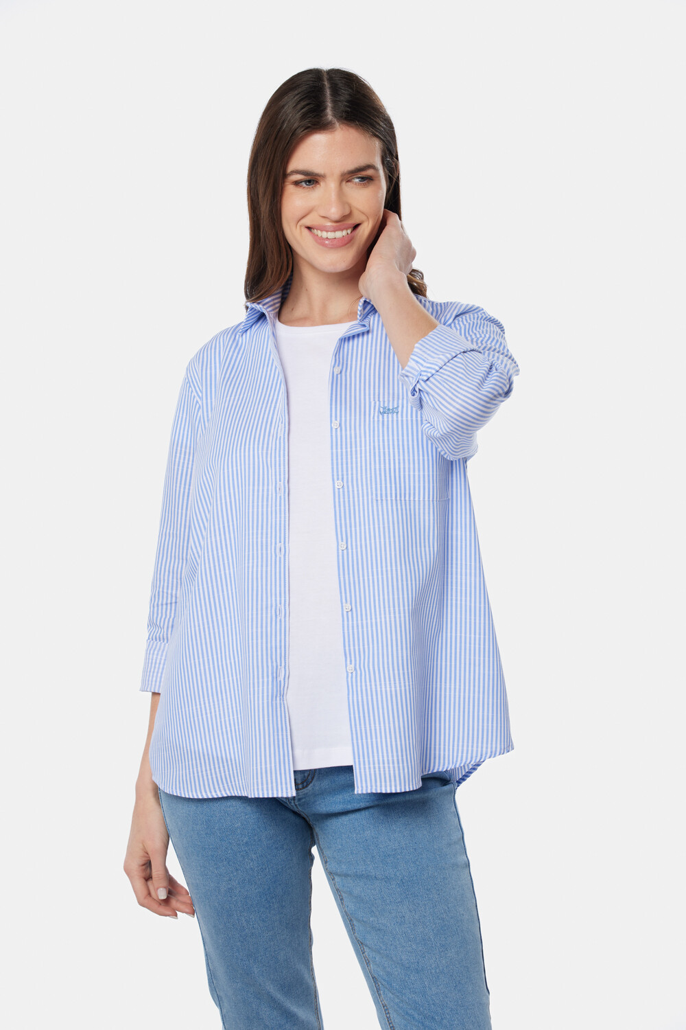 CAMISA HOLGADA RAYADA Celeste