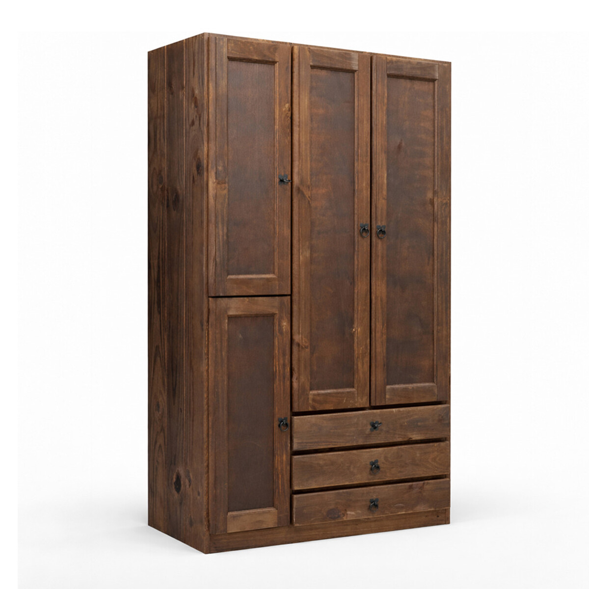 Ropero Madera Maciza 4 Puertas 3 Cajones Lustrado Nogal 