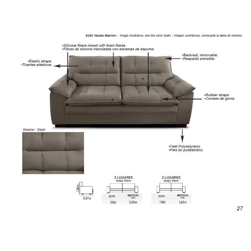 SOFA 2 cuerpos LINUS color GRIS CLARO SOFA 2 cuerpos LINUS color GRIS CLARO