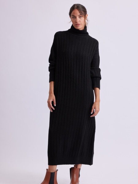 Vestido punto canalé Negro