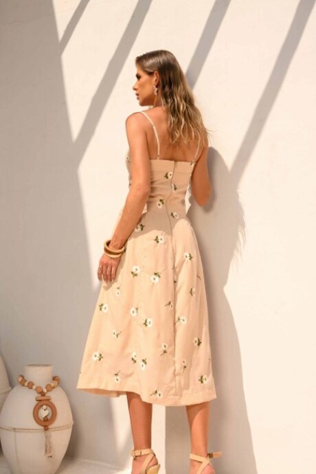 Vestido Flor Beige