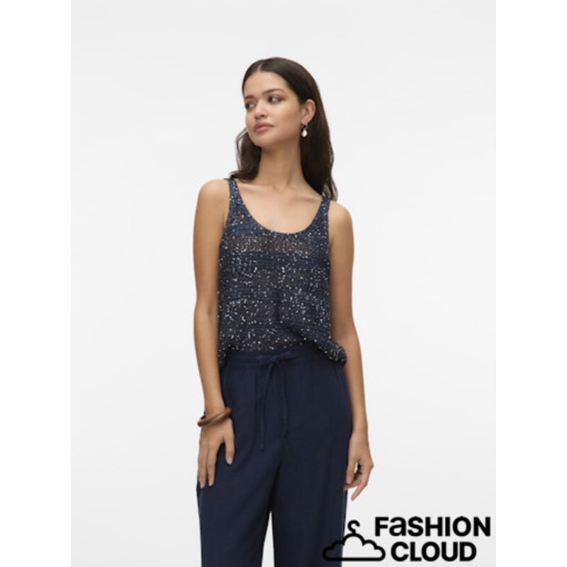 VMLEILANI STRIPE SL U-NECK TOP Navy Blazer