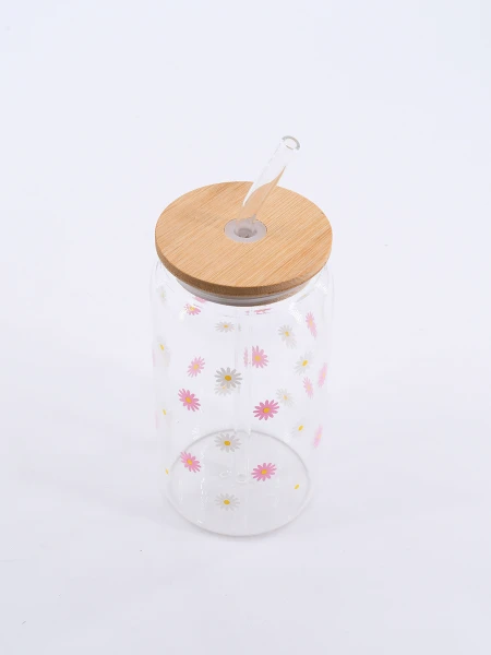 VASO VIDRIO CON SORBITO Y TAPA BAMBOO TRANSPARENTE