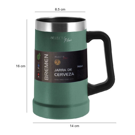 Jarra Térmica de Cerveza c/Asa 700Ml Acero Inox Doble Pared Verde