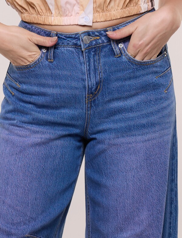 Jean Wide Leg Cropped Con Nervaduras JEAN