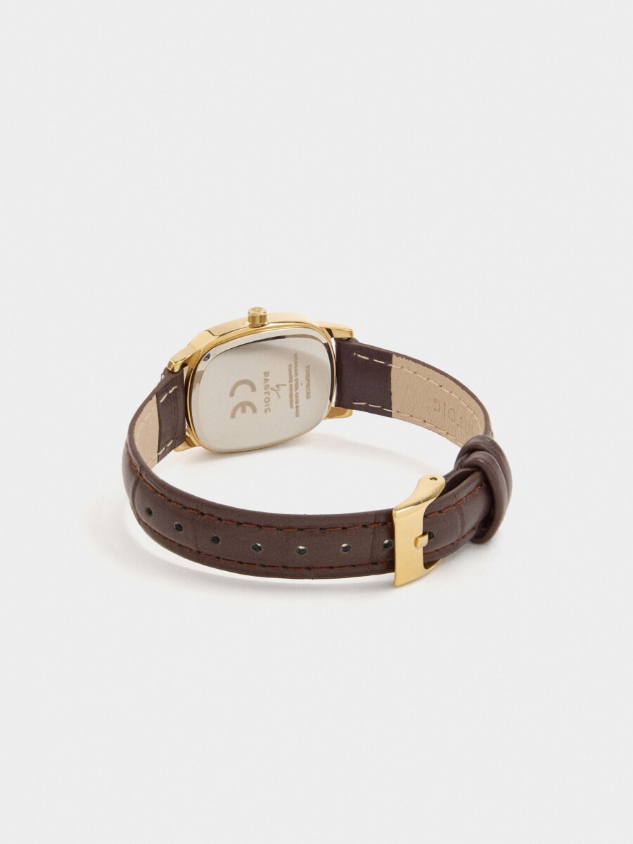Reloj Rectangular Con Pulsera Efecto Piel marron