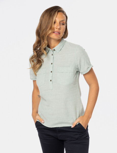 CAMISA DE LINO MEDIO BOTÓN Verde